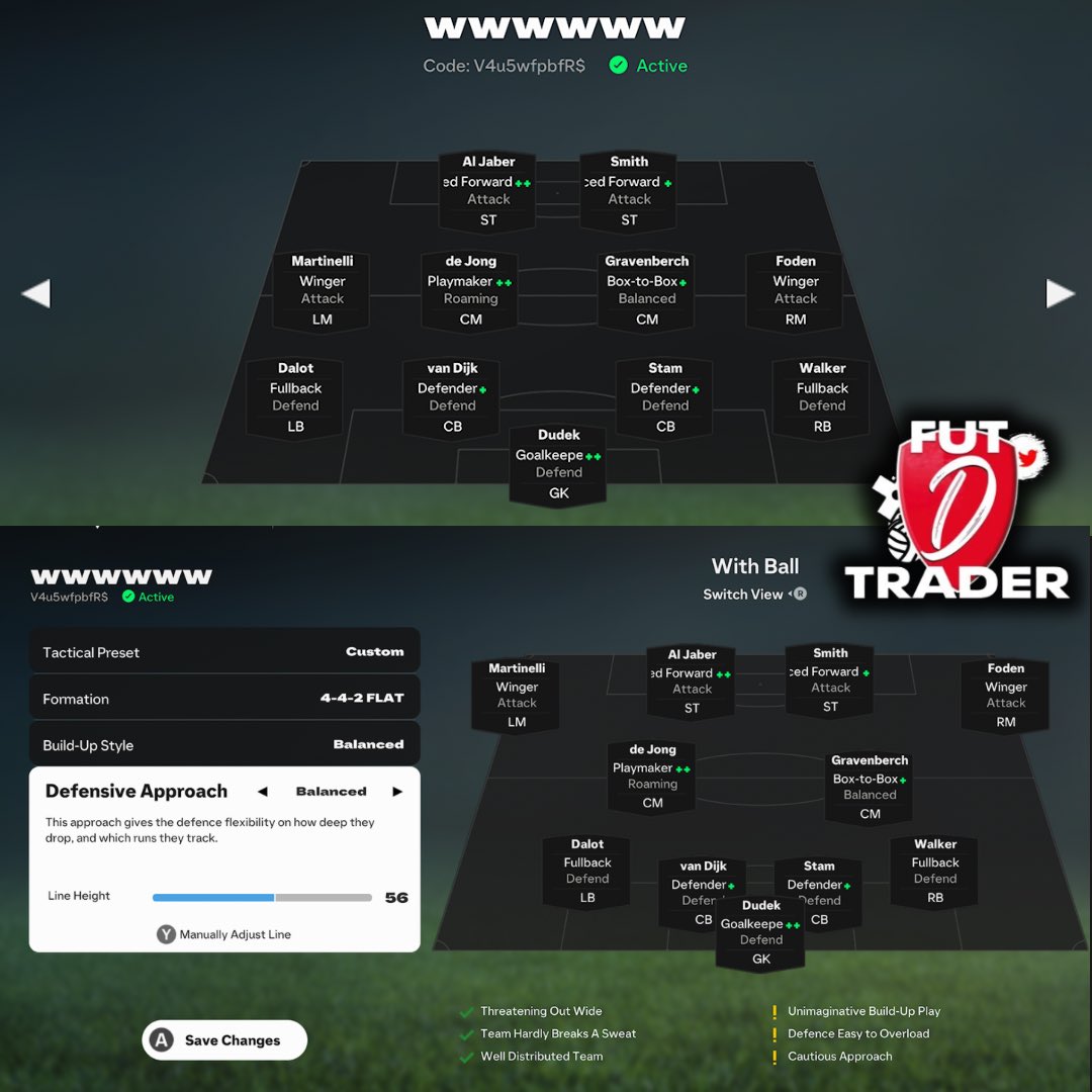 fut_trader_D's tweet photo. 🚨 |  Brand new META #EAFC25 Custom tactics • 𝟒-𝟒-𝟐 edition⚡️

Here’s a balanced tactic I switch to against a good opponent!🔥

I gave this to 2 #FC25 PRO players and they loved it🤝

• Defends in a -      𝟒 𝟒 𝟐 🛑
• Attacks in a  -       𝟒 𝟐 𝟒 🧪

Code: V4u5wfpbfR$ https://t.co/JVSKgEsn6o