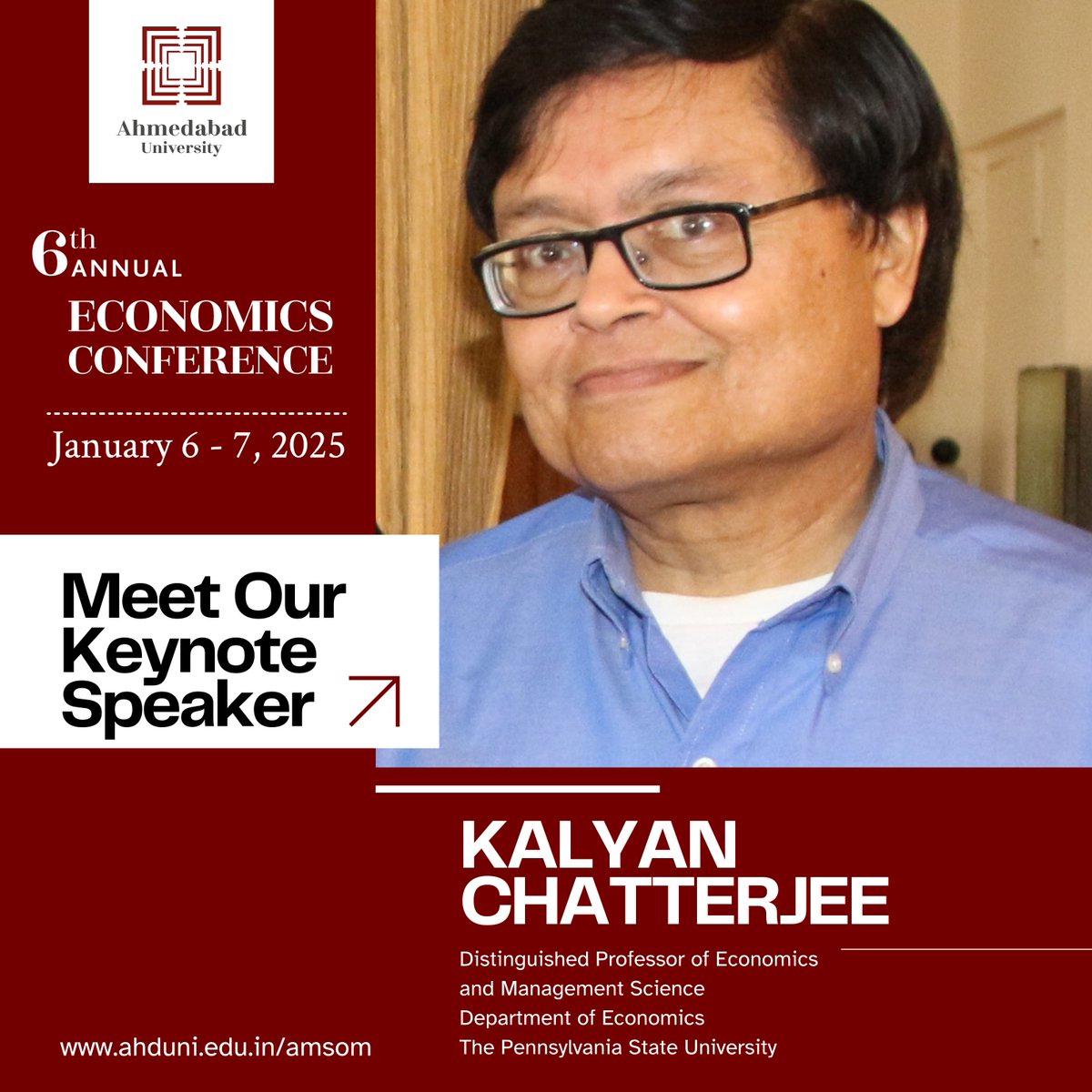 aranyacecon's tweet photo. The deadline for paper submission to the 6th Annual Economics Conference by @AMSOM_Ahmedabad is approaching fast!

This year, we have an excellent line-up of keynote speakers confirmed for the conference!

📅 Submit by Oct 15, 2024

Submission link: https://t.co/NJfYKYw4NX. https://t.co/Kk0ZPqkqTO