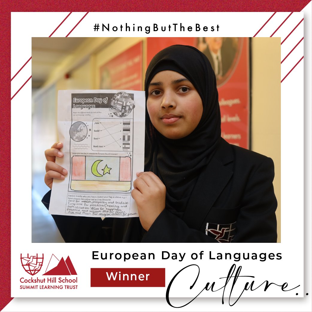 Cockshut Hill learners take part in a week-long celebration of European Languages Day. Our winner created a flag and provide a written explanation of her design, including: 'Growth, Healing and Prosperity'  #europeandayoflanguages #NothingButTheBest <a href="/Summit_LT/">Summit Learning Trust</a>