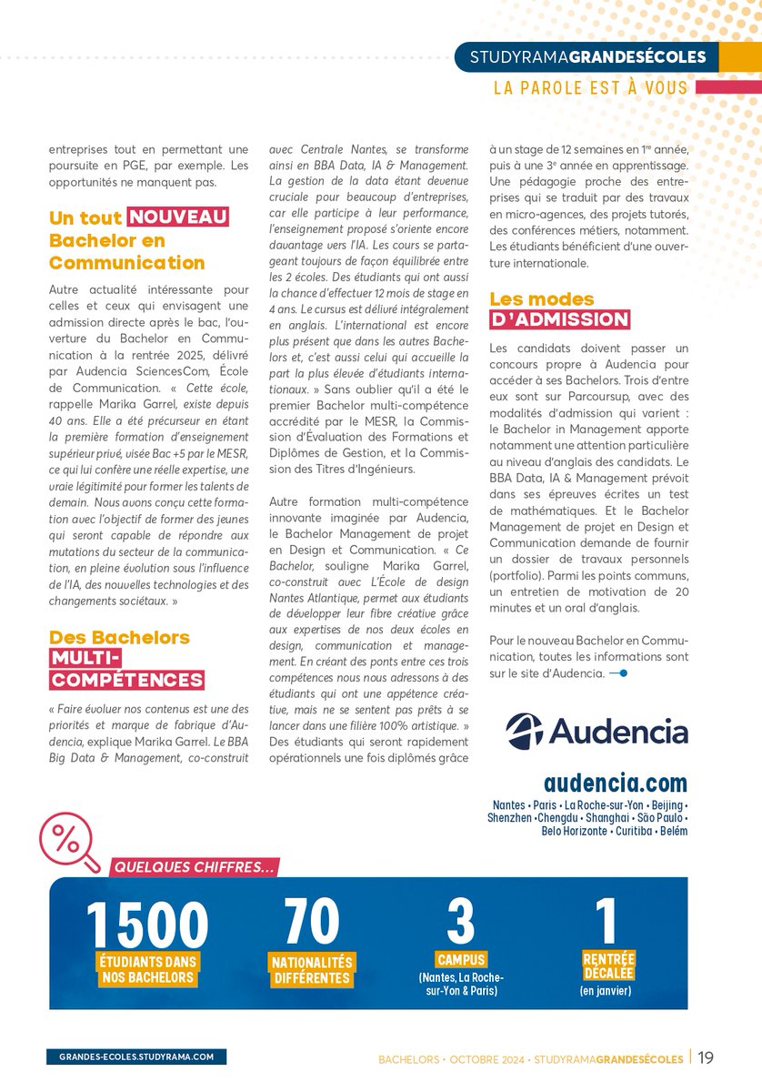 🔔<a href="/audencia/">Audencia</a> : une offre bachelors innovante et diversifiée. Plus dinfos ici 👉bit.ly/3BIaQ9y
<a href="/sebtran/">Sebastien Tran</a> <a href="/axelle_chevy/">Axelle Chevy-Ménard</a>