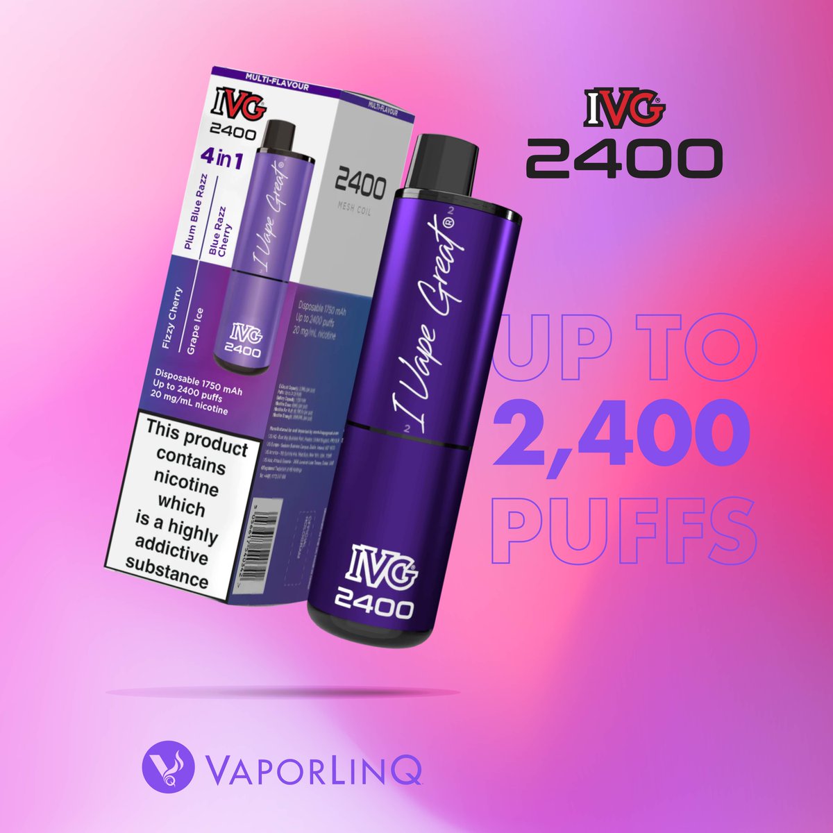 Boost your sales with the IVG 4in1! Flavours customers love, now at unbeatable prices. Stock up on the latest products with VaporLinQ for the LOWEST prices!

Download our app for the LOWEST prices👇
ROI — loom.ly/GH-8tVk
NI — loom.ly/hV3Vp1s