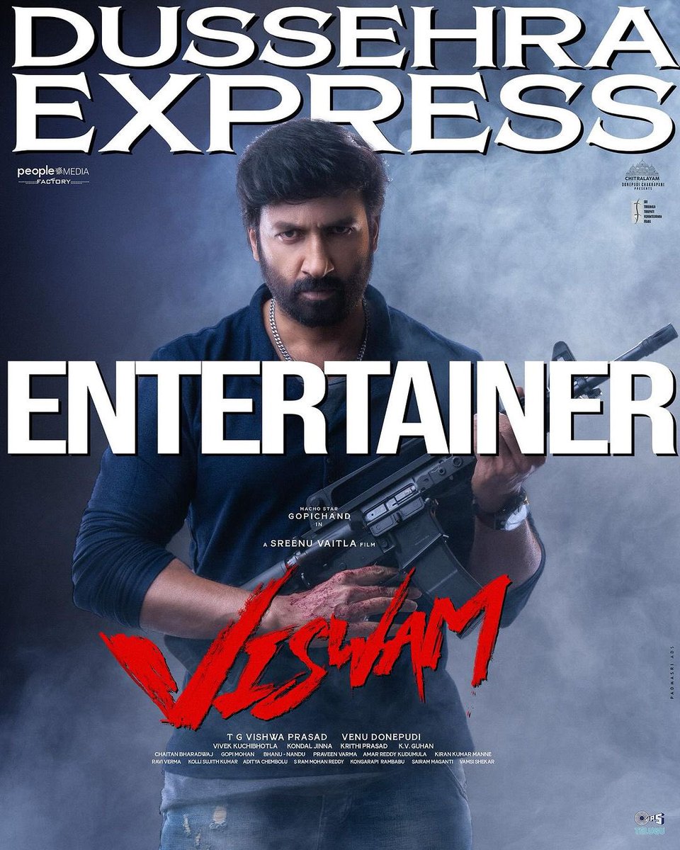 Chitralayam Studios (@chitralayamoffl) on Twitter photo Celebrate this festive season with the perfect family entertainer 🤩❤️🔥
#Viswam now entertaining in cinemas near you.
Book Your Tickets Now🎟️
linktr.ee/ViswamTickets
Macho Star <a href="/YoursGopichand/">Gopichand</a> <a href="/SreenuVaitla/">Sreenu Vaitla</a> <a href="/KavyaThapar/">Kavya Thapar</a> <a href="/VenuDonepudi/">Venu Donepudi</a> <a href="/ChitralayamOffl/">Chitralayam Studios</a> <a href="/vishwaprasadtg/">Vishwa Prasad</a> Celebrate this festive season with the perfect family entertainer 🤩❤️🔥
#Viswam now entertaining in cinemas near you.
Book Your Tickets Now🎟️
linktr.ee/ViswamTickets
Macho Star <a href="/YoursGopichand/">Gopichand</a> <a href="/SreenuVaitla/">Sreenu Vaitla</a> <a href="/KavyaThapar/">Kavya Thapar</a> <a href="/VenuDonepudi/">Venu Donepudi</a> <a href="/ChitralayamOffl/">Chitralayam Studios</a> <a href="/vishwaprasadtg/">Vishwa Prasad</a>