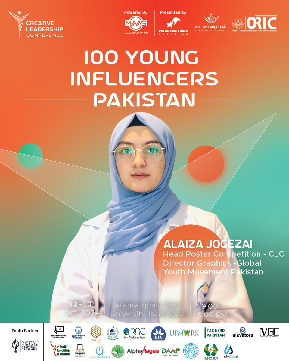 We are thrilled to introduce Alaiza Jogezai, Head of the Poster Competition at Creative Leadership Conference 2024 and Director of Graphics at Global Youth Movement Pakistan! 🌟