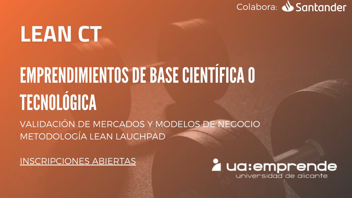 ua:emprende (@ua_emprende) on Twitter photo els teus resultats d'investigació són comercialitzables? tens una idea de negoci però no saps si hi ha mercat? crec una empresa? apunta't a #leanCT i buida totes les incògnites! cerquem emprenedories de base científica o tecnològica <a href="/PCientificoAlic/">Parque Científico Alicante</a> <a href="/CentroEmpleoUA/">Centro de Empleo | UA</a> <a href="/Ciencias_UA/">CienciasUA</a> els teus resultats d'investigació són comercialitzables? tens una idea de negoci però no saps si hi ha mercat? crec una empresa? apunta't a #leanCT i buida totes les incògnites! cerquem emprenedories de base científica o tecnològica <a href="/PCientificoAlic/">Parque Científico Alicante</a> <a href="/CentroEmpleoUA/">Centro de Empleo | UA</a> <a href="/Ciencias_UA/">CienciasUA</a>