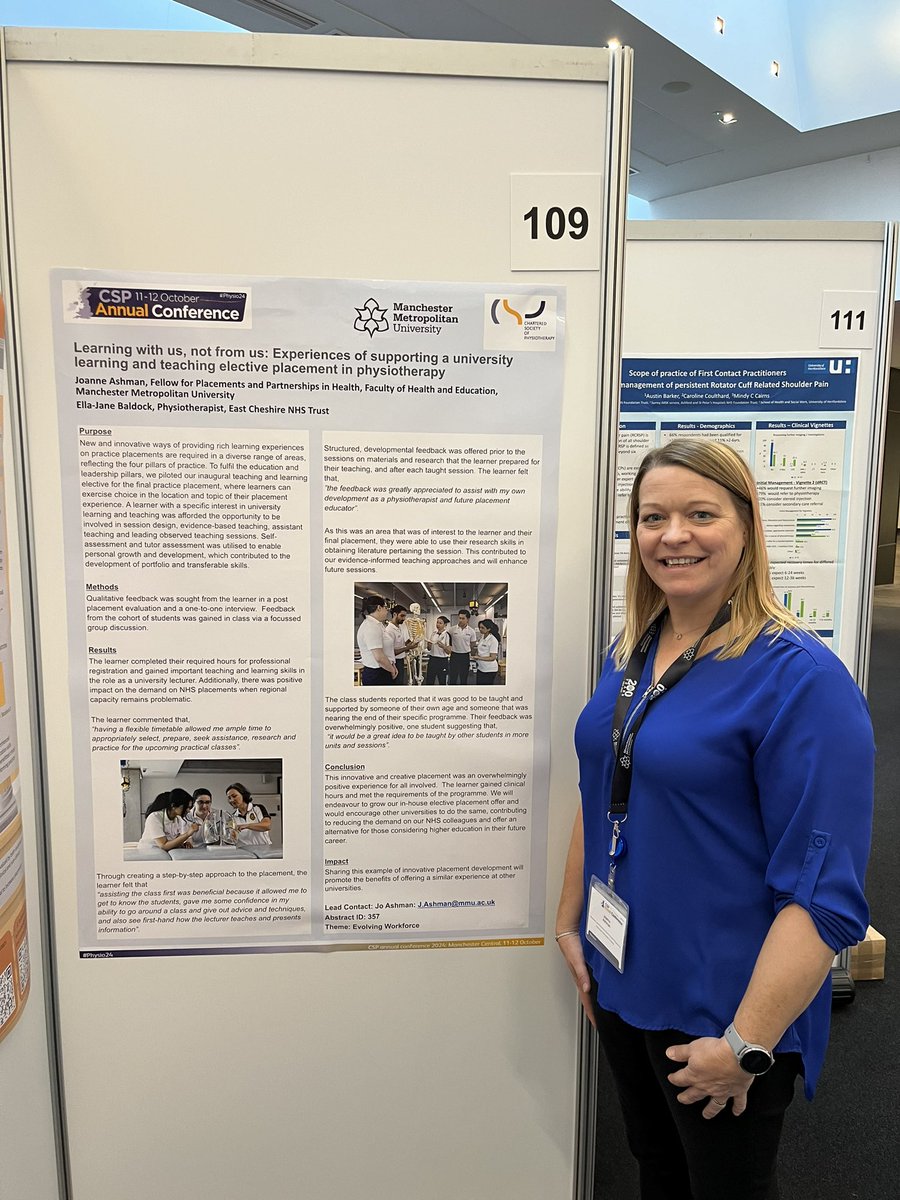 Deborah O'Connor (she/her) (@oconnor_debs) on Twitter photo Great to connect and catch up with colleagues at #Physio24
Come and see us to find out about some of our developments in practice-based learning within Greater Manchester at Poster stand 77 and 109 <a href="/AHPpracticeCoP/">AHP Practice Learning CoP</a>
<a href="/ManMetUni/">Manchester Metropolitan Uni</a> Great to connect and catch up with colleagues at #Physio24
Come and see us to find out about some of our developments in practice-based learning within Greater Manchester at Poster stand 77 and 109 <a href="/AHPpracticeCoP/">AHP Practice Learning CoP</a>
<a href="/ManMetUni/">Manchester Metropolitan Uni</a>
