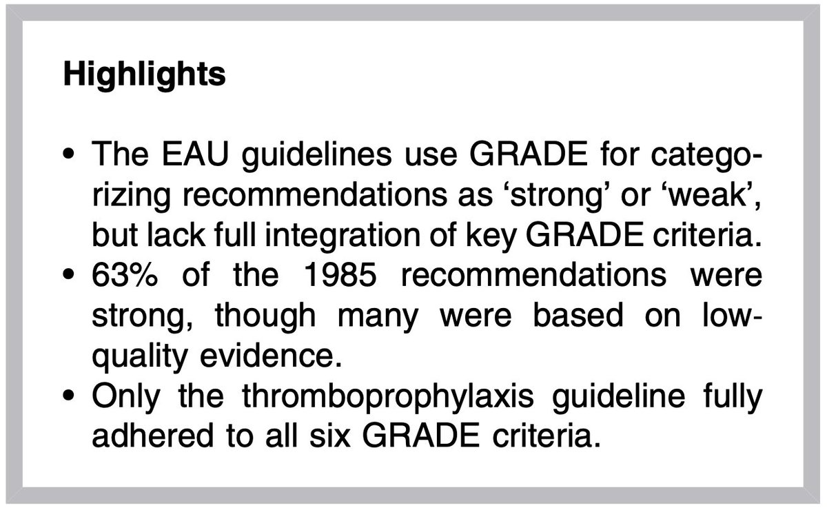 Kari Tikkinen (@karitikkinen) on Twitter photo 🔥Guideline experts/urologists evaluated #EAUguidelines, incl appropriateness of #GRADE methodology use
💡In all but one, published guidelines didn't meet any of the other criteria (than strong vs weak) for appropriate GRADE use
Needs improvement!
onlinelibrary.wiley.com/doi/epdf/10.10… #EBM 🔥Guideline experts/urologists evaluated #EAUguidelines, incl appropriateness of #GRADE methodology use
💡In all but one, published guidelines didn't meet any of the other criteria (than strong vs weak) for appropriate GRADE use
Needs improvement!
onlinelibrary.wiley.com/doi/epdf/10.10… #EBM