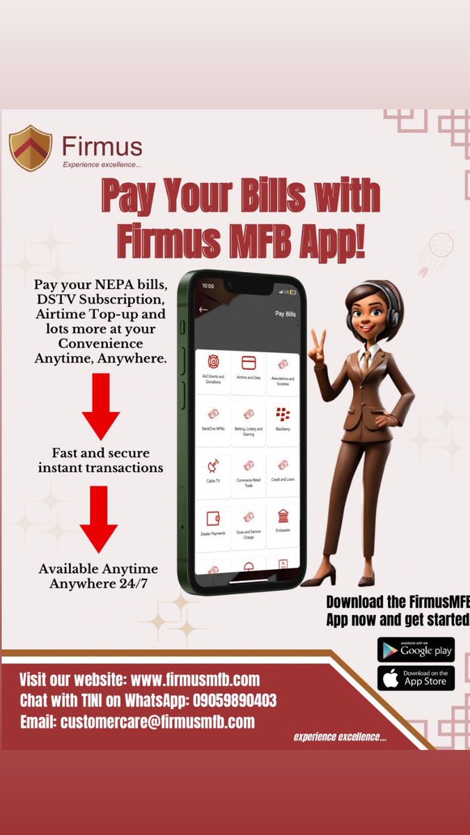 FirmusMfb's tweet photo. Enjoy excellence with our payment platform.Chat Firmus Virtual Banker TINI on https://t.co/5zw0aexMMl or send a DM#firmusmfb  #digitalbanking #savings #banking https://t.co/OYDuJKVRfC