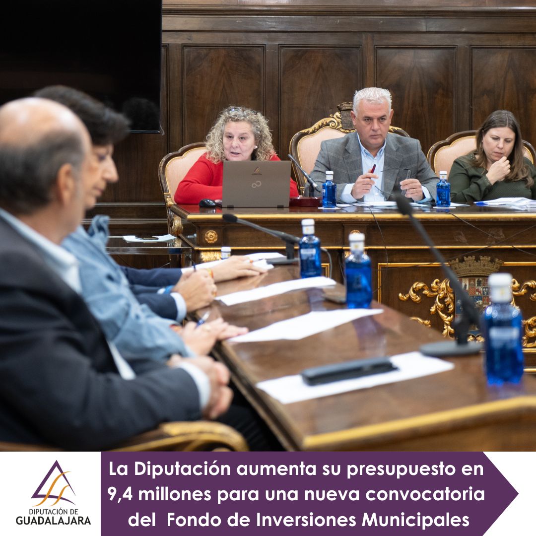 dipuguadalajara's tweet photo. 👍La nueva convocatoria del Fondo de Inversiones Municipales llegará de nuevo a todos los pueblos de la provincia de hasta 20.000 habitantes, destinando 8.950.000 € a los municipios y 450.000 € a las EATIMs.
🔗Detalles sobre su aprobación hoy en pleno en https://t.co/9qIAiIDXzs https://t.co/cIGDHp5FYK