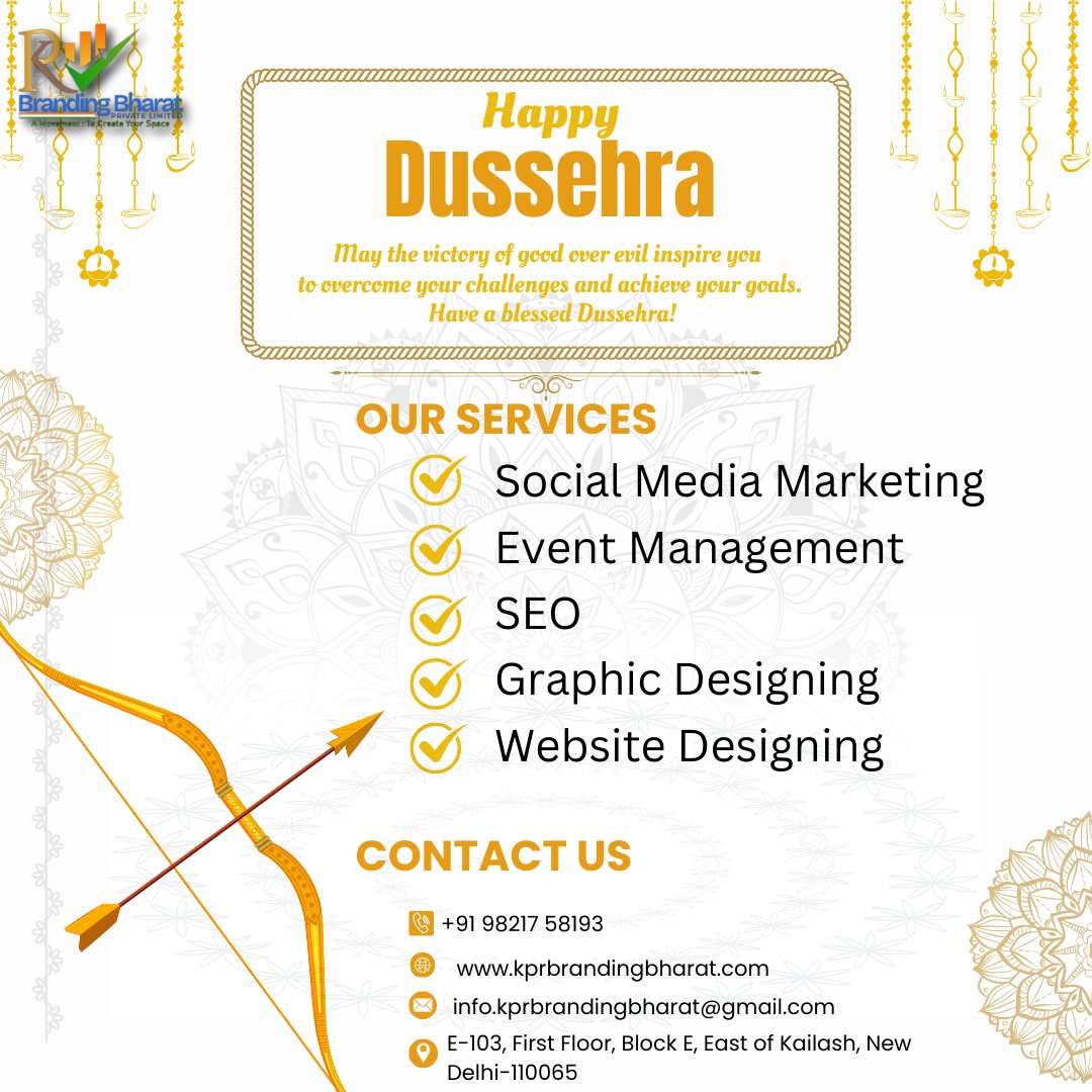 KPRBrandBharat's tweet image. Let's work together to elevate your brand and drive success.
Contact No./ WhatsApp- +91 98217 58193
Email: info.kprbrandingbharat@gmail.com
Website: kprbrandingbharat.com
#DussehraCelebration #DigitalMarketingTriumph #ConquerDigitalWorld #LordRamVsRavan #SEOandPPC