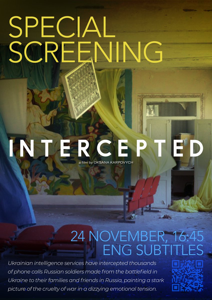Intercepted (by Oksana Karpovych)

Speciale vertoning in LAB-1, direct na IDFA, op 24 november 16.45 : lab-1.nl/film/intercept…

#eindhoven #cinema #bioscoop #ukraine #UkraineRussianWar
