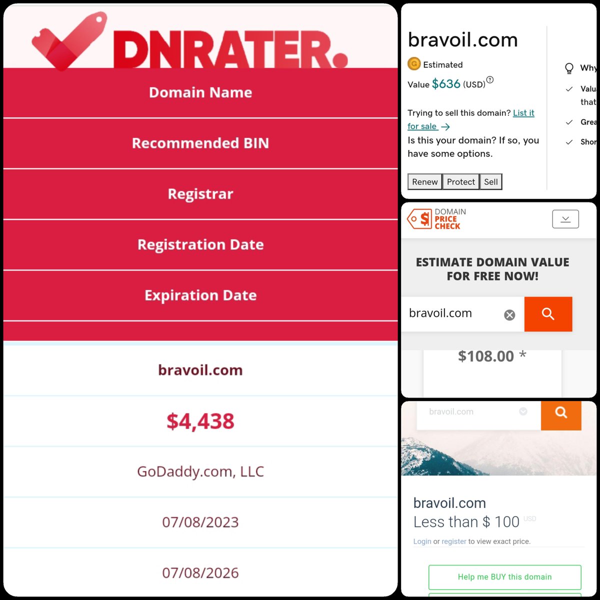 🌐 Bravoil .com

💰Sold Price : $4,888

✔️@DNRater Recommended BIN : $4,438
✔️Godaddy Estimation : $636
✔️InternetX Appraisal : $108
✔️Estibot Valuation : &lt;$100

📌 Venue : <a href="/domainretail/">ARIYAS</a> 
🗓️ 2024-10-09