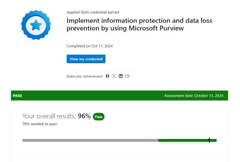 alberthoitingh's tweet image. Just did the Microsoft Learn Applied Skills for Microsoft Purview. Wondering where that 4% is coming from :-) Great way to check your skills using a virtual environment and some challenges.  #MicrosoftPurview #Informationprotection @microsoftlearn