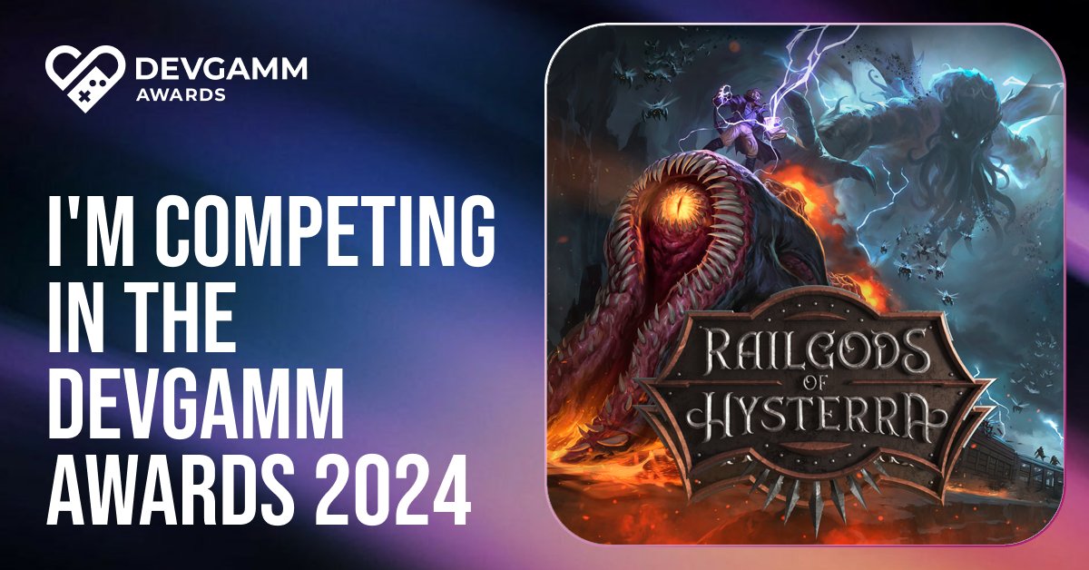 RailGodsGame's tweet image. Show your support for #RailGodsOfHysterra at
@DevGAMM !  Cast your vote in the Community Vote and help us reach the top!
Follow the link to vote: form.fillout.com/t/hZWP7Kgy7Aus 
Voting ends on October 27.  The top 5 games in each category will be announced on October 29, with the…