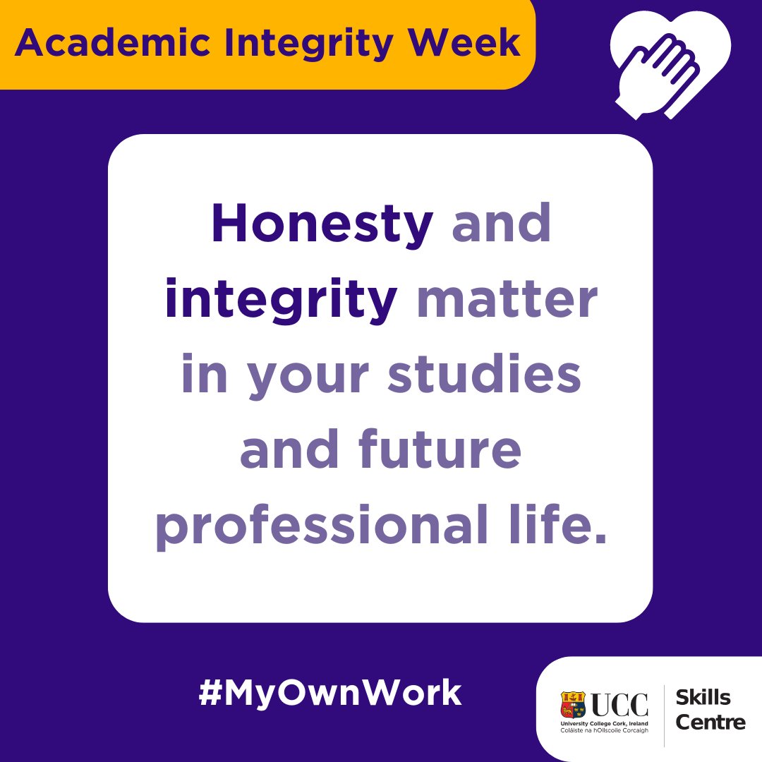Academic Integrity Week starts tomorrow! Join us in the Skills Centre for one of our sessions this week to learn more about the importance of integrity in your studies and beyond.
#MyOwnWork