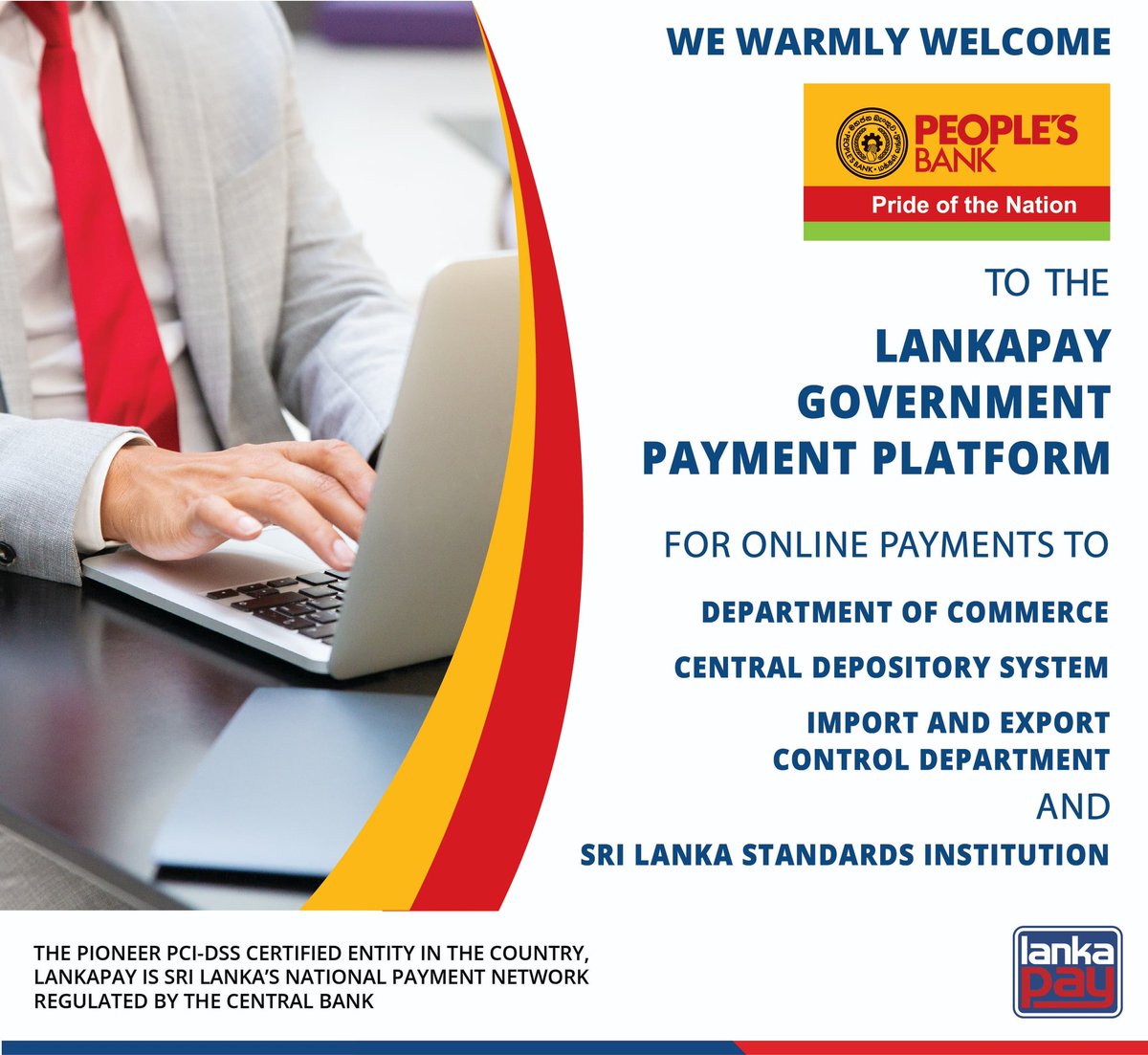 _LankaPay_'s tweet photo. We are pleased to announce that People's Bank has become the first bank to fully integrate with all government institutions currently signed up with the LankaPay government payment platform.
#LankaPay #foryourconvenience #lpopp People's Bank #CDS #SLSI #DOC #IECD https://t.co/BcQnLyqP8m