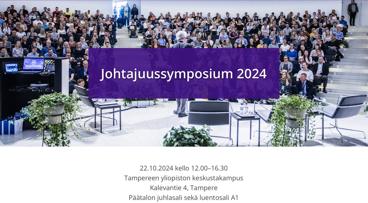 Antti Lönnqvist (@alonnq) on Twitter photo Johtajuussymposium järjestetään ti 22.10. iltapäivällä @TampereUni keskustakampuksella. Tule kuulemaan ajankohtaisia ajatuksia mm. työn ja opiskelun muutoksesta, tekoälystä ja tietojohtamista sekä elämystaloudesta. Johtajuusymposium: events.tuni.fi/johtajuussympo… <a href="/MAB_TampereUni/">Johtamisen ja talouden tiedekunta</a> Johtajuussymposium järjestetään ti 22.10. iltapäivällä @TampereUni keskustakampuksella. Tule kuulemaan ajankohtaisia ajatuksia mm. työn ja opiskelun muutoksesta, tekoälystä ja tietojohtamista sekä elämystaloudesta. Johtajuusymposium: events.tuni.fi/johtajuussympo… <a href="/MAB_TampereUni/">Johtamisen ja talouden tiedekunta</a>