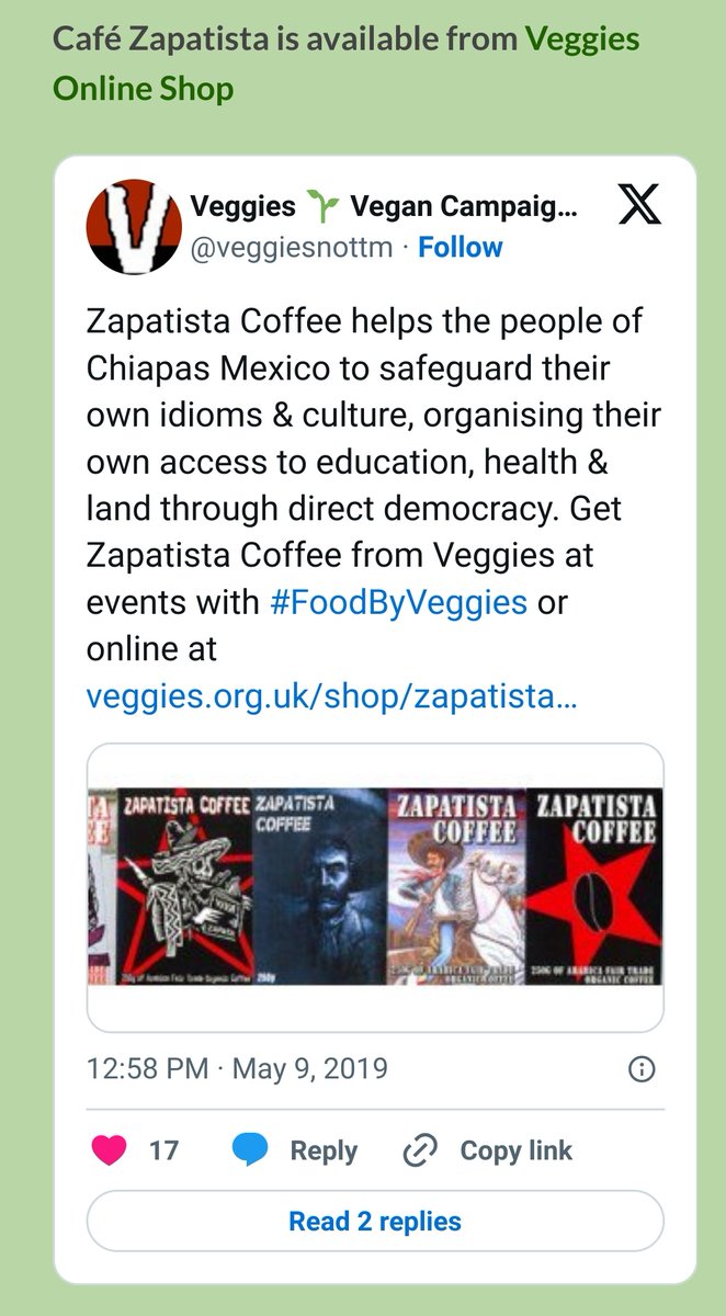 "The Solidarity Economy: A Visual Guide," recently published by the Solidarity Economy Association. They use the #Zapatistas as a case study of a viable co-operative society, and mentioned the importance of the coffee business to supporting this society. 
veggies.org.uk/shop/zapatista…