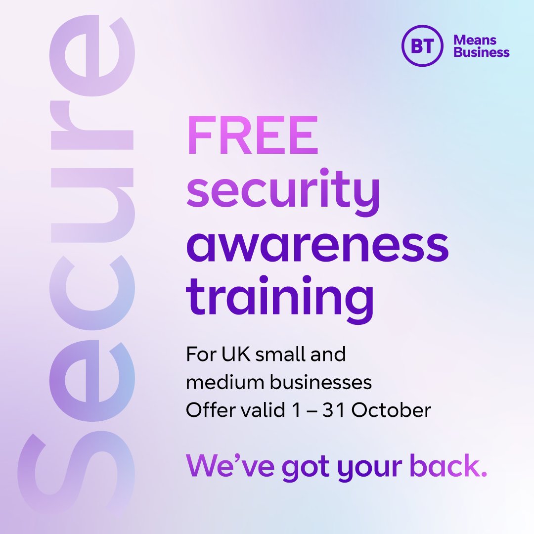 We've partnered with @censornet to offer 3 months FREE security awareness training to any #SmallBusiness looking to upskill its people (no matter which network they’re on) 🔐
 
Sign up here by the 31st Oct 2024👉 bit.ly/3ZPTwti