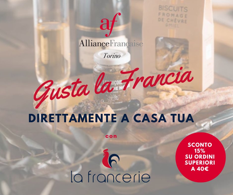 ✨Nuova collaborazione con <a href="/LaFrancerie/">La Francerie</a>:
per tutti i nostri soci e studenti sconto del 15% su ordini superiori a 40€ su lafrancerie.com! 
💡 Ottieni il codice promozionale scrivendo a eventi@alliancefrto.it  (scrivi La Francerie nell’oggetto dell’email)
🇫🇷 🧀🍷