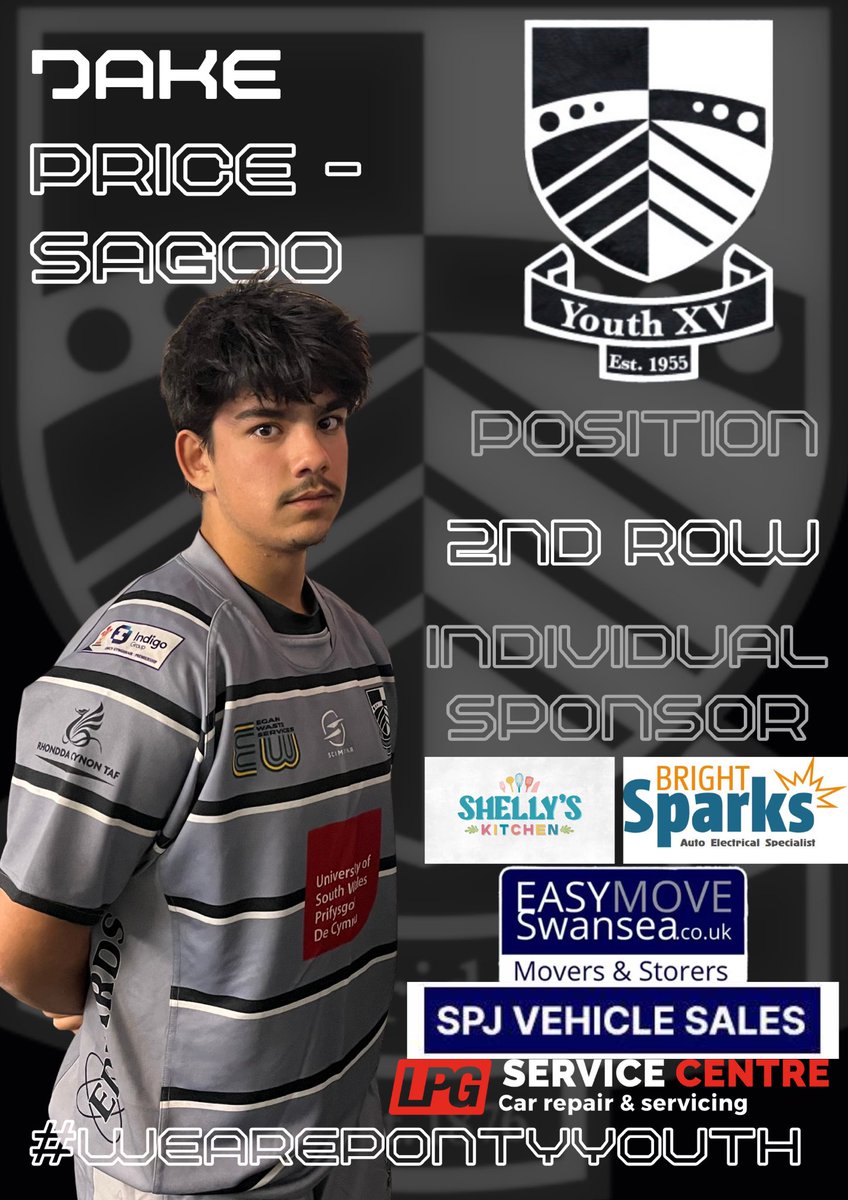 PontypriddYouth's tweet photo. Last up for today is 2nd row Jake Price-Sagoo and his army of supporters. Shelly’s kitchen, brights sparks, easy move Swansea, so vehicle sales and LPG service centre. Massive thanks to all of Jake’s sponsors for their support this season https://t.co/pimsiSp9ox