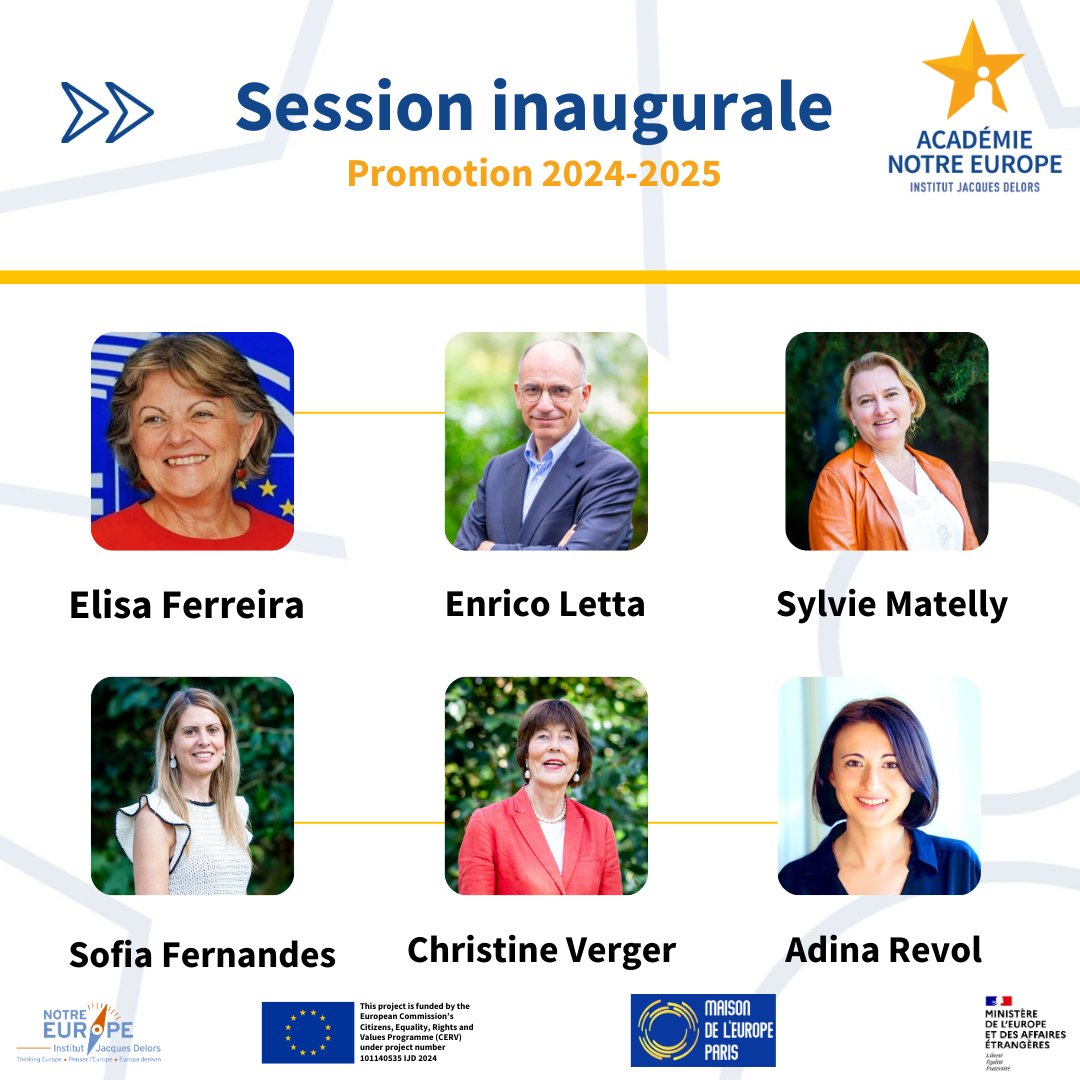 Académie Notre Europe (@academiene) on Twitter photo 😃 J-7 avant le coup d'envoi de notre 8e promotion à <a href="/MdEuropeParis/">Maison de l'Europe de Paris</a>
🇪🇺 Près de 100 jeunes vont se réunir pour notre session inaugurale
Avec <a href="/ElisaFerreiraEC/">Elisa Ferreira</a>, <a href="/EnricoLetta/">Enrico Letta</a>, <a href="/matellysy/">Sylvie Matelly</a>, <a href="/FernandesSof/">Sofia Fernandes</a>, <a href="/AdinaRevol/">Adina REVOL</a> & <a href="/VergerCh/">Christine Verger</a>
Nous nous réjouissons de cette nouvelle année 🌞 😃 J-7 avant le coup d'envoi de notre 8e promotion à <a href="/MdEuropeParis/">Maison de l'Europe de Paris</a>
🇪🇺 Près de 100 jeunes vont se réunir pour notre session inaugurale
Avec <a href="/ElisaFerreiraEC/">Elisa Ferreira</a>, <a href="/EnricoLetta/">Enrico Letta</a>, <a href="/matellysy/">Sylvie Matelly</a>, <a href="/FernandesSof/">Sofia Fernandes</a>, <a href="/AdinaRevol/">Adina REVOL</a> & <a href="/VergerCh/">Christine Verger</a>
Nous nous réjouissons de cette nouvelle année 🌞