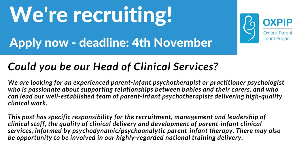 We're recruiting! Could you be our Head of Clinical Services? Deadline: 4th November. More details: oxpip.org.uk/oxpip-head-cli… Please share around your networks!