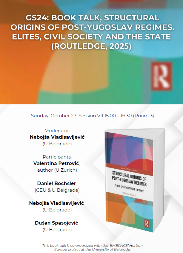 Our EMBRACE colleagues at <a href="/FPN_Beograd/">FPN Beograd</a> will host a book talk at the Serbian Political Science Association Conference, 26-27 Oct 2024! 
Join the discussion on how socio economic factors and civil society shaped democratisation and authoritarian backlashes in former Yugoslavia.
