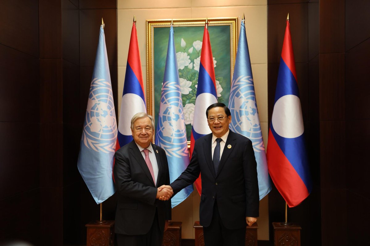 At #ASEAN2024, <a href="/antonioguterres/">António Guterres</a> met Lao PDR Prime Minister  Sonexay Siphandone. He commended Lao PDR’s leadership of ASEAN in 2024.
They also discussed the close cooperation between the United Nations and Lao PDR, including on sustainable development.

un.org/sg/en/content/…