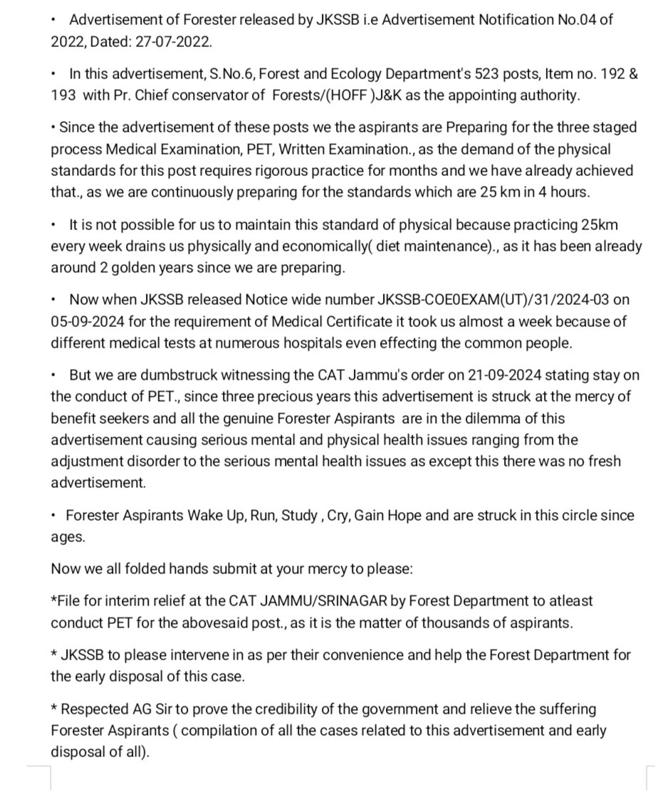 JKPSIBATCH2025's tweet photo. 🆘 
Read n Share
Forester Posts Advertised in 2010.
 withdrawn 2013, Readvertised 2013,Withdrawn 2019 ♻️ 
Again advertised 2022, now the fear unlocked as these posts PET is stayed at CAT.
@jk_forests @irfanifs @jkssbofficial 
@indukanwal @SyedJunaidHsmi
@diprjk  @OfficeOfLGJandK https://t.co/DWO5zUSIQr