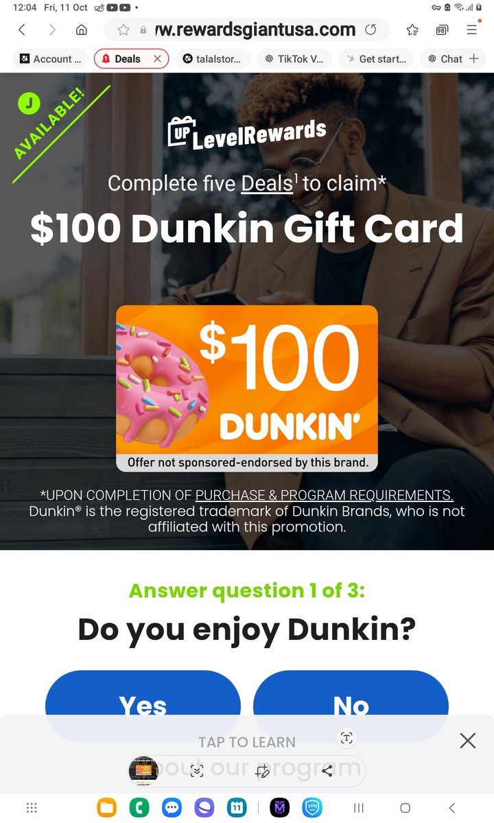 #USA #Canada Users 
Complete five Deals to claim*
$100 #Dunkin #giftcard 
Using this link 👀 #Ad 
tmtrcks.com/10503/848
#makemoney #Giveaway #giveaways #GiveawayAlerts
#sweepstakes #fy #fypシ゚
#foryou #SideHustle