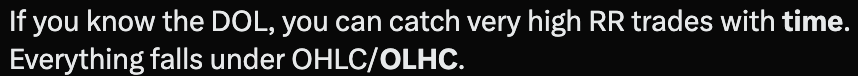 TheReal9H's tweet photo. Keypoint of the video:
- You are not (only) looking at price to find levels to look for trades

A chart is made of the 2 axis, nothing fucking else:
Y-axis: Price (what everyone focus on)
X-axis: Time (what anyone focus on)

May I ask smth to you @Sarofx , how do you use "OHLC on every candles"
I'm touching something I don't really see 😅