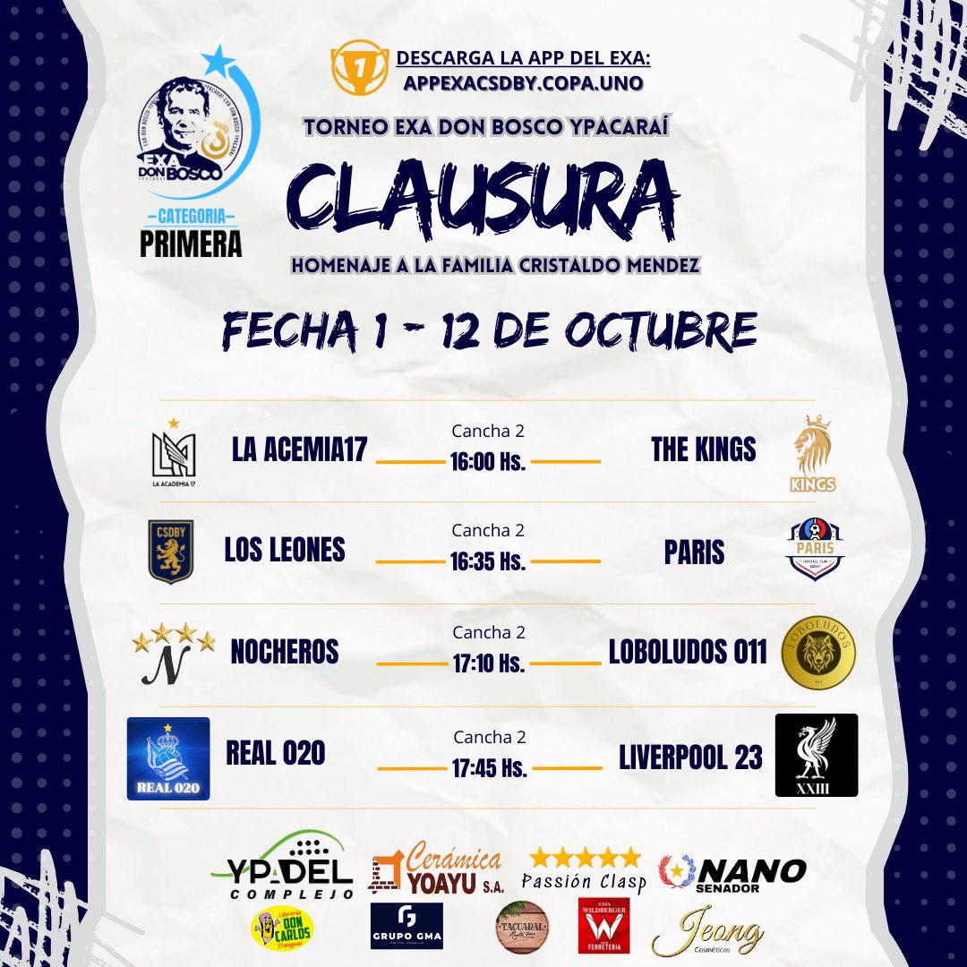exacsdby's tweet photo. ⚽ ¡Este sábado 12 de octubre tenemos una cita imperdible! 🌟

📅 Segunda fecha del Torneo EXA Don Bosco Ypacaraí y... ¡arranca la Categoría Femenina! 🏆👩‍👧‍👧

🕓 Desde las 16:00 hs, vení a disfrutar de los mejores partidos!!!
¡No te lo pierdas! 💙⚽
#ElOrgulloDePertenecer #EXACSDBY https://t.co/PnAlOalrmA