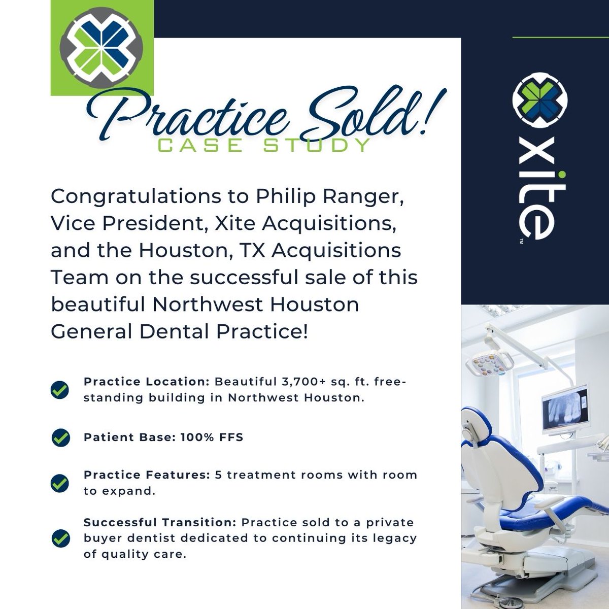 XiteRealty's tweet image. Congratulations to Philip Ranger, VP, Xite Acquisitions, and the Houston, TX Acquisitions Team on the successful sale of this beautiful Northwest Houston General Dental Practice! 

What can Xite do for you? -&amp;gt; ow.ly/OnMS50TBqo4

#xitepracticesales #practicetransitions