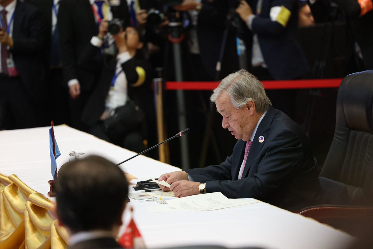 #ASEANUN- Reporting from Laos 🇱🇦.
In 🇺🇳 <a href="/UN/">United Nations</a> Sec-General <a href="/antonioguterres/">António Guterres</a> remarks at the Summit, he spoke on the issue of #ClimateChange, as the <a href="/ASEAN/">ASEAN</a> region is one of the most #climate-vulnerable regions on earth and the implementation of the #PactfortheFuture.