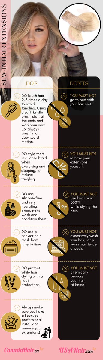 CanadaHair's tweet image. 💡 Dos and Don’ts of Sew-In Extensions 💡

Thinking about getting sew-in extensions? Here’s what you need to know to keep them looking flawless and lasting longer! 💇‍♀️
👉 canadahair.ca

#CanadaHair #SewInExtensions #HairCareTips #DoAndDont #HairGoals