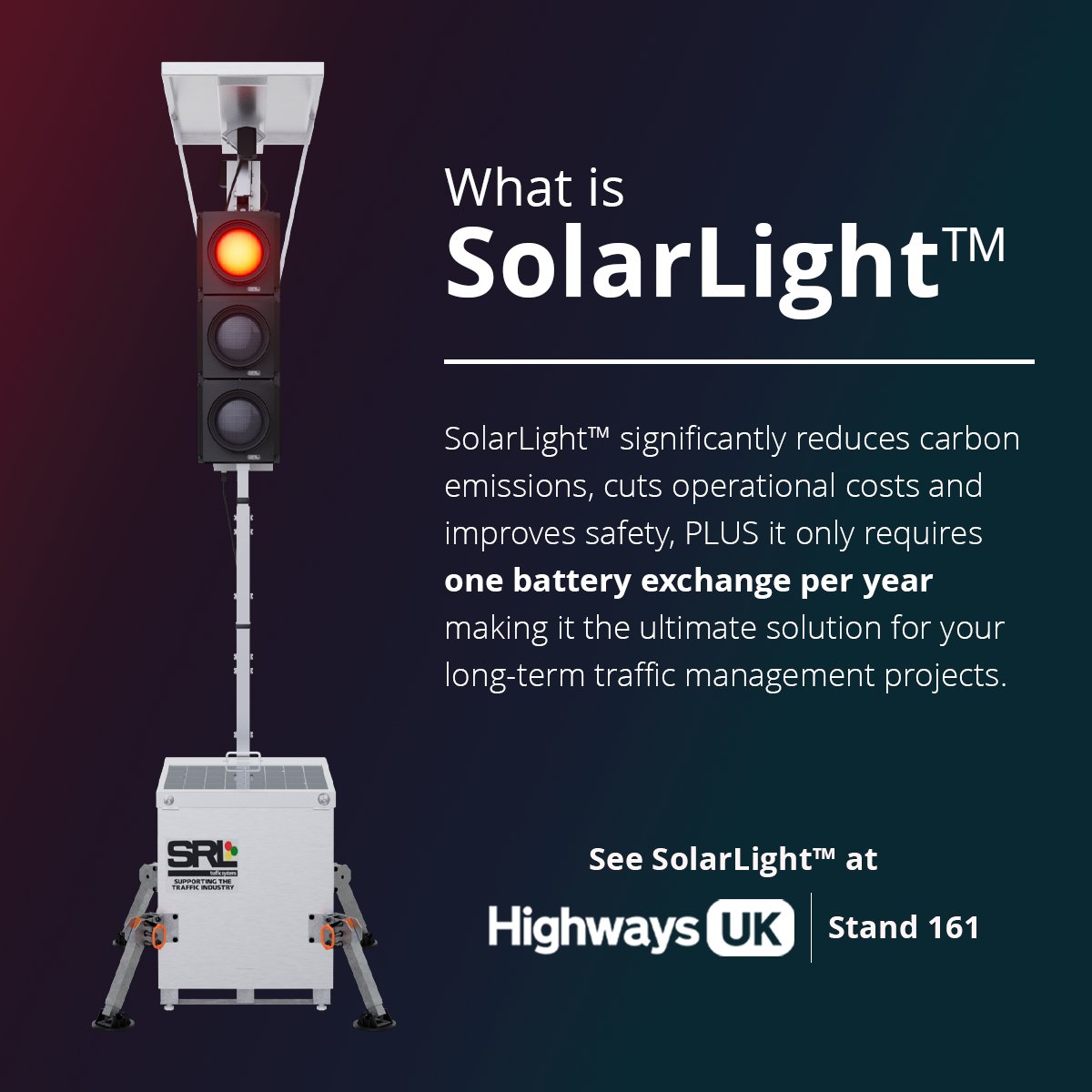 SRLTraffic's tweet image. Experience Solar Like Never Before...☀️

SolarLight features dual-aspect solar panels which maximise energy capture and can drastically reduce the need for battery exchanges. 

See it on Stand 161 at Highways UK next week.

Learn more: srl.co.uk/pages/temporary

#SolarLight #SRL