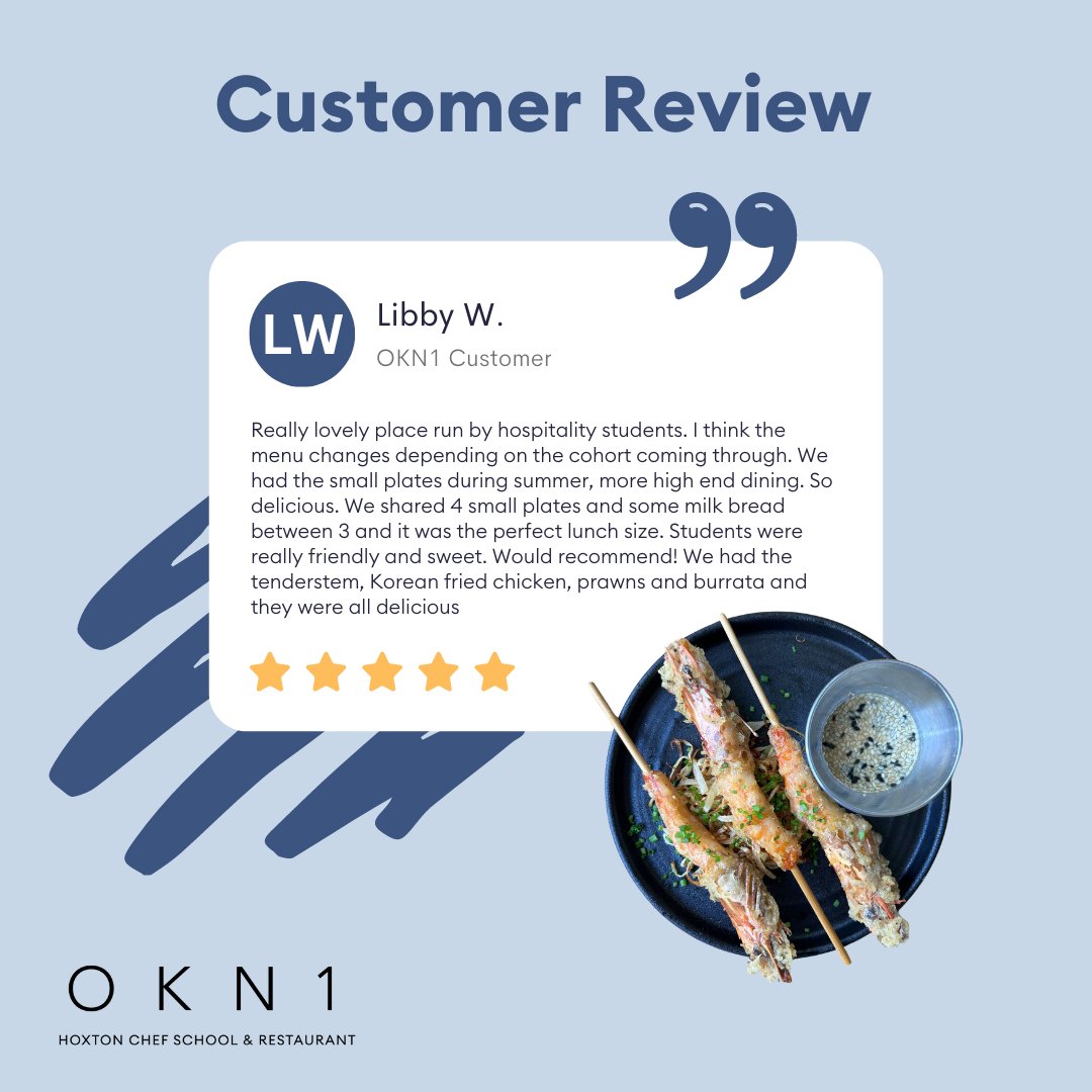 Throwback to a brilliant customer review and a happy customer from summer.

This customer and her family enjoyed our small plates on our summer menu. 

Our Christmas menu is coming soon! Keep an eye out for it.

#okn1 #review #food #foodie