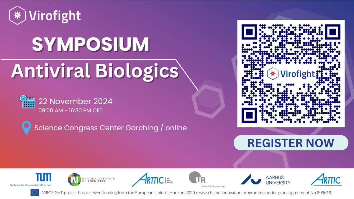 We have exciting news🤩

Join our hybrid #VIROFIGHTSymposium on #Antiviral Biologics!

Explore cutting-edge research and innovations in the fight against viral infections with top experts.

📅22.Nov 2024
📍Garching 🇩🇪 &amp; online
✍️Register now: virofight.eu/virofight-symp…

Stay tuned🌟