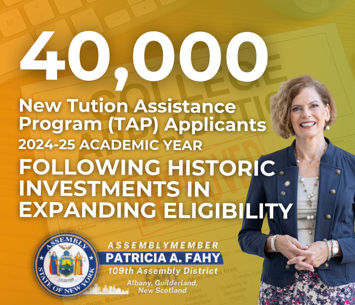 PatriciaFahy46's tweet photo. 🎓 As Higher Education Committee Chair, making college more affordable has been my top priority. This year, we successfully increased the tuition assistance income limit for student eligibility from $80,000 to $125,000, raised the minimum TAP award from $500 to $1,000, and more. https://t.co/HuedvcbEvv