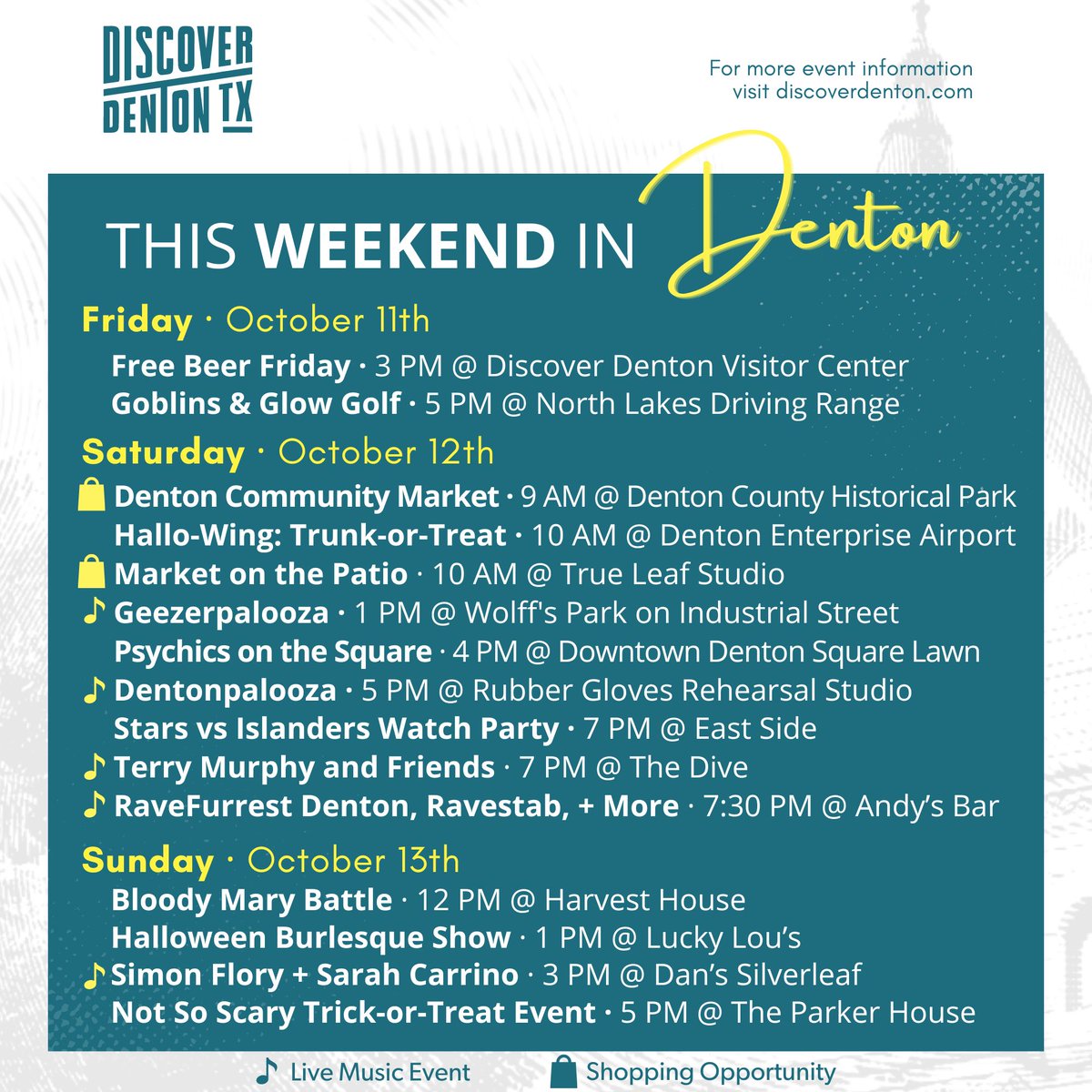 It's 🎃spooky season🎃 all month long in Denton and this weekend is the perfect time to get out and explore! Swipe ➡️ for plans!