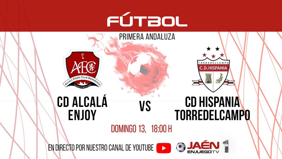 🚨RETRANSMISIÓN ‼

➡¡¡¡ATENCIÓN!!! Único partido que retransmitirá JeJ TV este próximo fin de semana. 

👉Nuestro partido de la jornada en Primera Andaluza. El domingo, desde las 18:00: <a href="/cdalcalaenjoy/">C.D. Alcalá Enjoy - Desguaces Autocoche</a> - <a href="/CDHispania/">CD Hispania ⭐⭐⭐⭐⭐</a> 

¡No te lo pierdas! Aquí:  youtube.com/live/1tTnJsn8F…