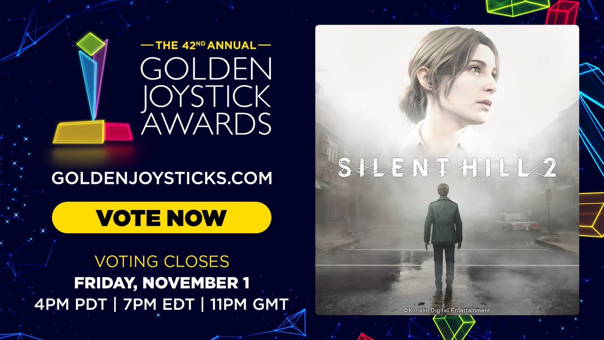 Silent Hill Official (@silenthill) on Twitter photo We're excited to announce that #SILENTHILL2 has been nominated for TWO <a href="/GoldenJoysticks/">Golden Joysticks</a> awards!
🎶Best Soundtrack
🎭Best Lead Performer: Luke Roberts as James Sunderland
We hugely appreciate your votes! Submit them here: goldenjoysticks.com
#GoldenJoystickAwards We're excited to announce that #SILENTHILL2 has been nominated for TWO <a href="/GoldenJoysticks/">Golden Joysticks</a> awards!
🎶Best Soundtrack
🎭Best Lead Performer: Luke Roberts as James Sunderland
We hugely appreciate your votes! Submit them here: goldenjoysticks.com
#GoldenJoystickAwards