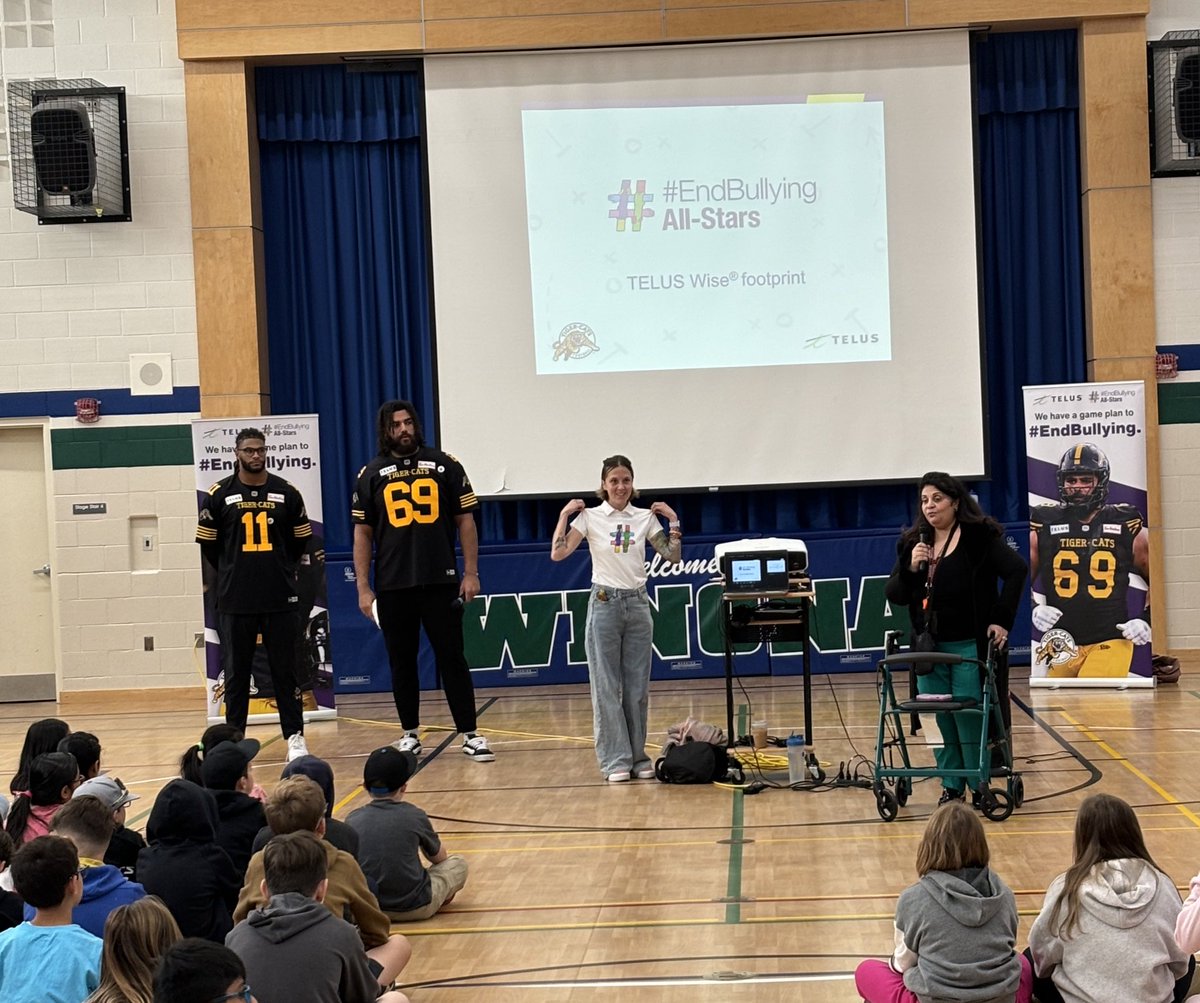 We had a great visit from some of the <a href="/Ticats/">Hamilton Tiger-Cats</a> today who shared with us their #EndBullying presentation!

It’s important for students to hear these messages from other respected members of our community and not  just their teachers or parents. We are all in this together.