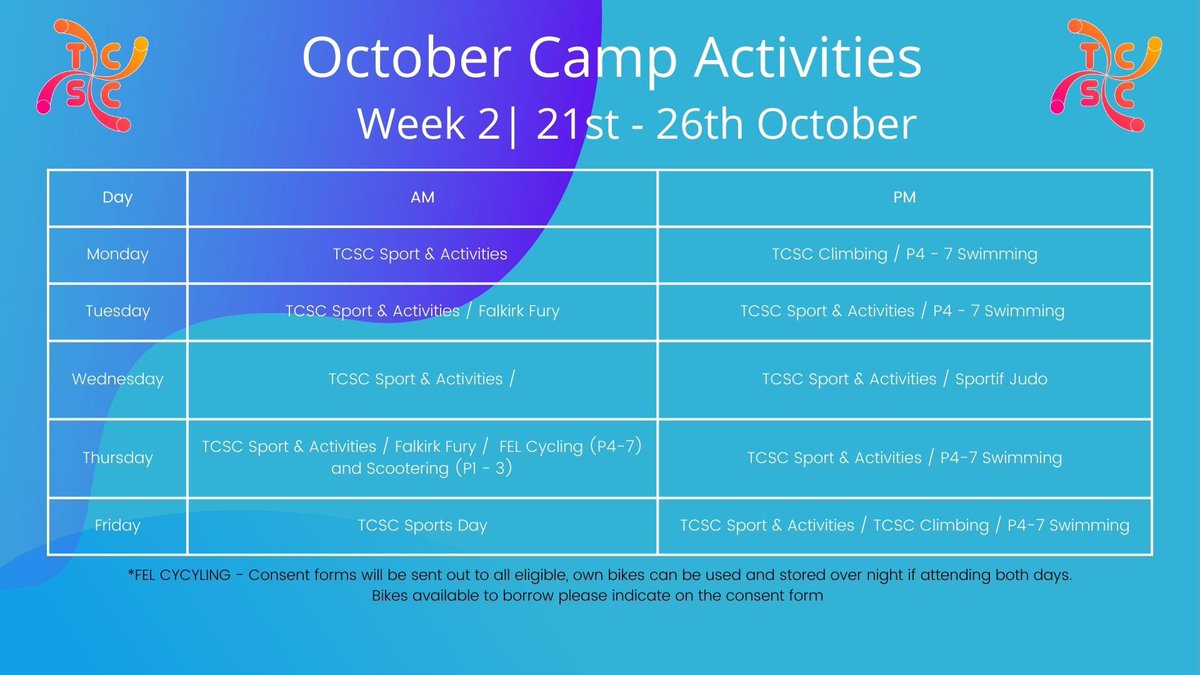 3 sleep to go 🤩

We cannot wait to welcome our campers on Monday!! Take a look at some of the activities we have lined up 🧗🥋🏀

Half day bookings are now available 😎

Book now: …ystcommunitysportsclub.sumupstore.com/products?categ…