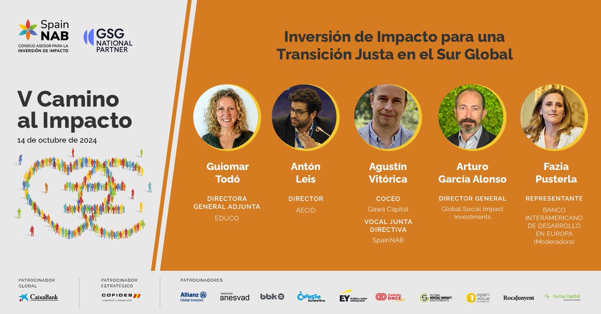 SpainNAB (@spainnab) on Twitter photo 🌎 #InversióndeImpacto para impulsar transición justa en el Sur Global
✅ Fazia Pusterla (<a href="/el_BID/">Banco Interamericano de Desarrollo</a>)
✅ @GuiomarTodo (<a href="/Educo_ONG/">Educo</a>)
✅ <a href="/anton_leis/">Antón Leis</a> (<a href="/AECID_es/">AECID</a>)
✅ <a href="/agustinvitorica/">Agustín Vitórica</a> (<a href="/GAWACapital/">GAWA Capital</a>)
✅ Arturo García (<a href="/GSIInvestments/">Global Social Impact Investments</a>)
#CaminoalImpacto
📆 14-O
💻 spainnab.org/camino-al-impa… 🌎 #InversióndeImpacto para impulsar transición justa en el Sur Global
✅ Fazia Pusterla (<a href="/el_BID/">Banco Interamericano de Desarrollo</a>)
✅ @GuiomarTodo (<a href="/Educo_ONG/">Educo</a>)
✅ <a href="/anton_leis/">Antón Leis</a> (<a href="/AECID_es/">AECID</a>)
✅ <a href="/agustinvitorica/">Agustín Vitórica</a> (<a href="/GAWACapital/">GAWA Capital</a>)
✅ Arturo García (<a href="/GSIInvestments/">Global Social Impact Investments</a>)
#CaminoalImpacto
📆 14-O
💻 spainnab.org/camino-al-impa…