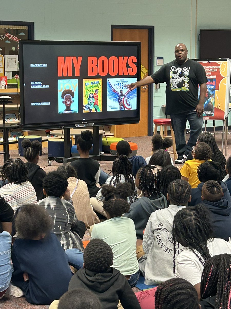 APSMediaServ's tweet photo. โ๐พWhat an amazing week for @apsupdate readers! Author @KSekouM shared his new book, โJax Freeman and the Phantom Shriekโ with @MilesTigersAPS 4th graders.
โI am a reader before I am a writer! When I read I ignore everything else. Libraries are my safe space.โ ๐๐#Race2Read https://t.co/gYiRGJ5y3t