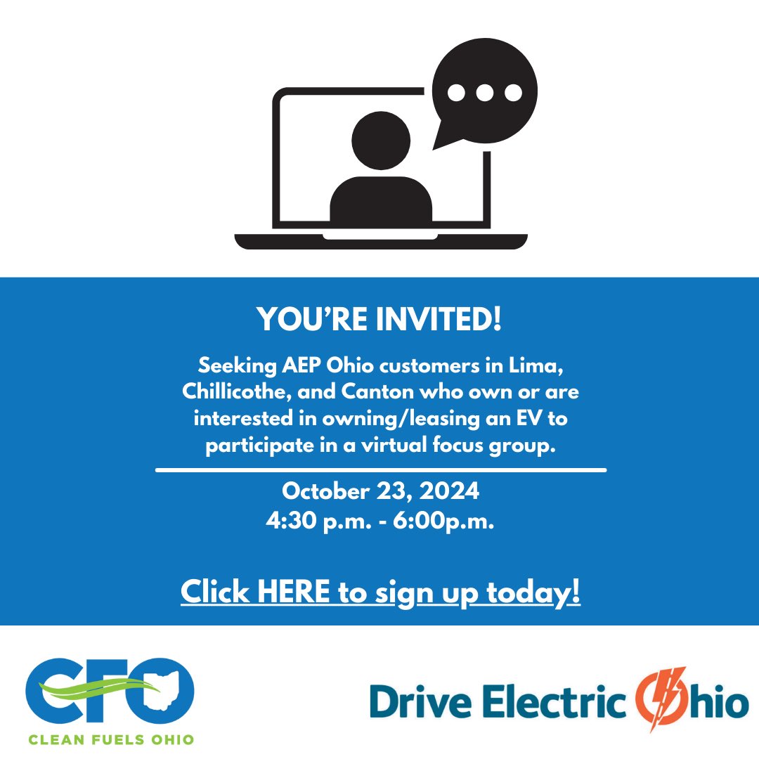 #AEPOhio RESIDENTIAL CUSTOMERS:We want to hear from you at a virtual focus grp about a special plug-in electric rate program docs.google.com/forms/u/0/d/e/…