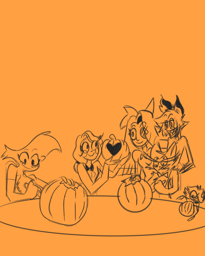 Prova1234x's tweet photo. Family time carving 🥰 soon the results!
#HazbinHotel #hazbinhotelfanart #hazbinhotelhalloween #angeldust #CharlieMorningstar #vaggie #alastor #husk #nifty #carvingpumpkins https://t.co/uVPemzkFRL