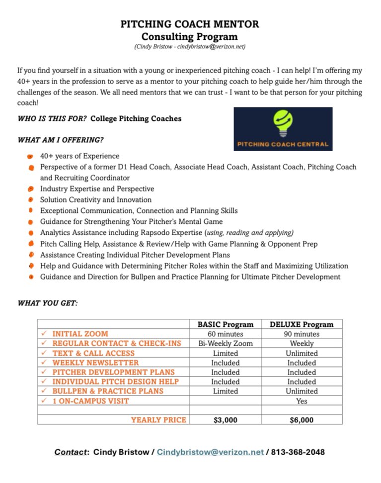 Here ya go…my new Pitching Coach Mentor / Consulting program…