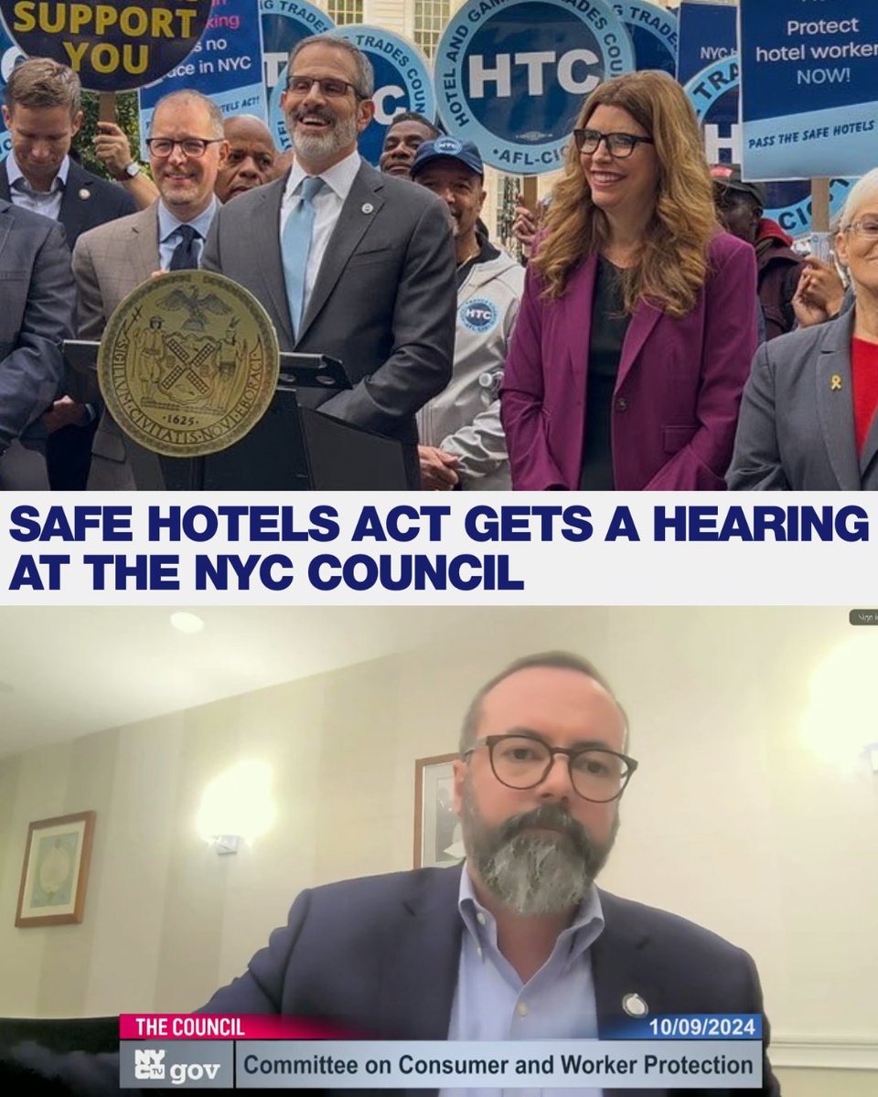 CentralLaborNYC's tweet photo. The #SafeHotels Act would require that hotels be licensed, and that they equip their workers with panic buttons, technology that’s been implemented statewide in Illinois & New Jersey, and is already a feature of unionized hotels in NYC.
Read more: https://t.co/5KEYqZA4Av https://t.co/Xgw5DCyhVu